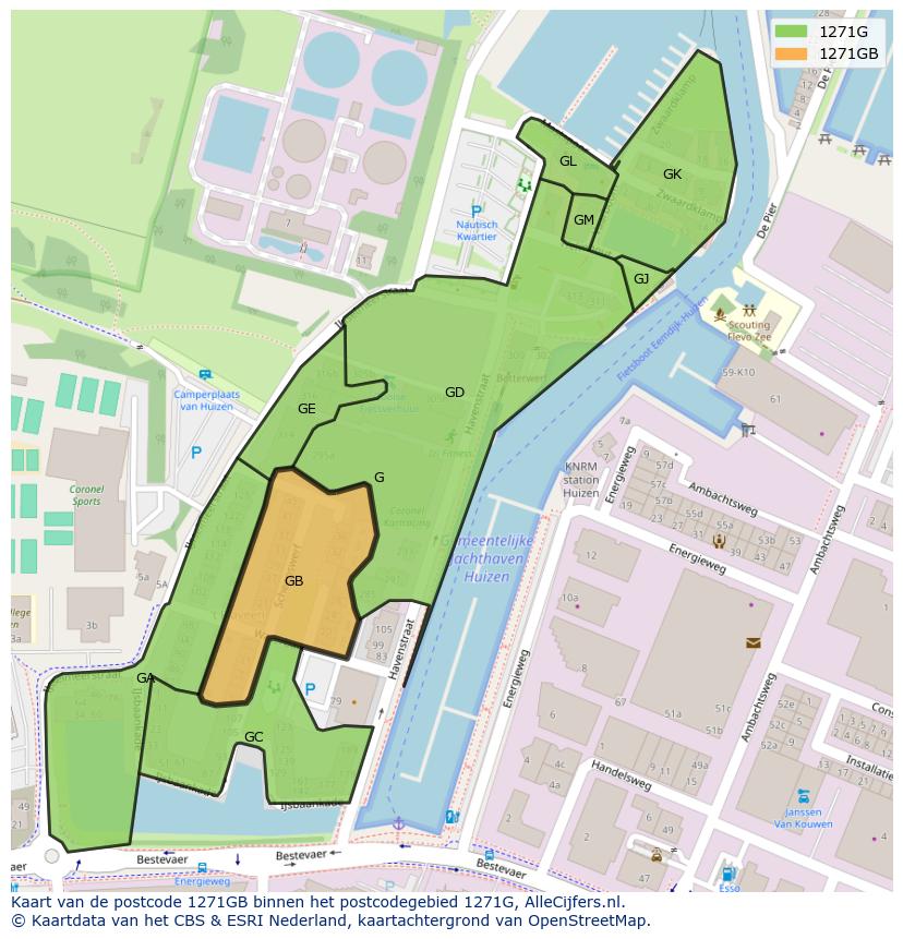 Afbeelding van het postcodegebied 1271 GB op de kaart.