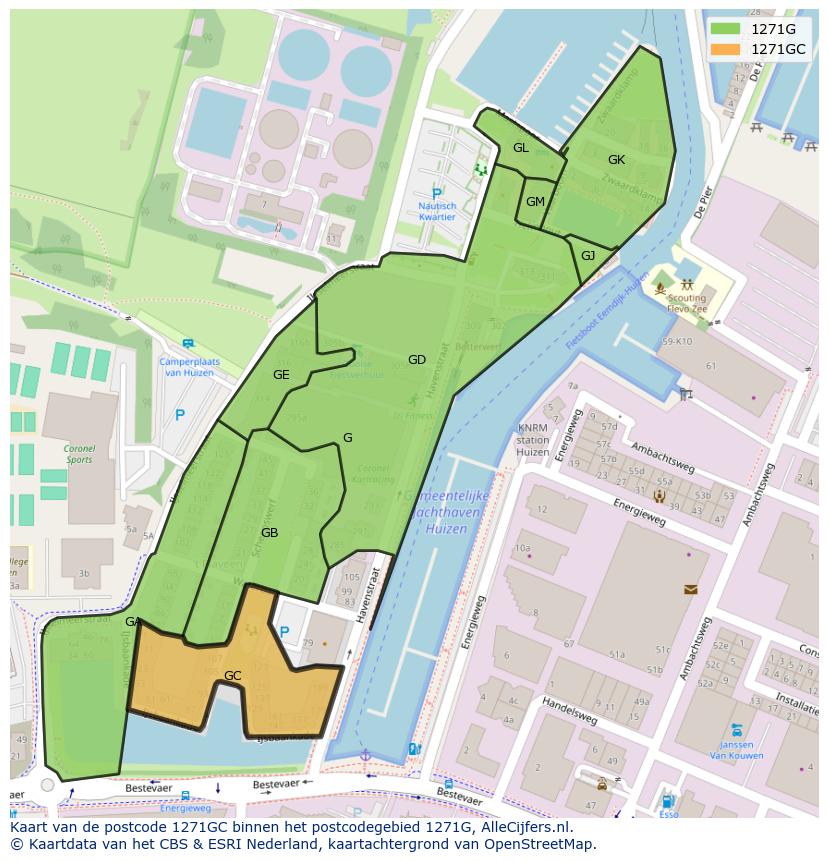 Afbeelding van het postcodegebied 1271 GC op de kaart.