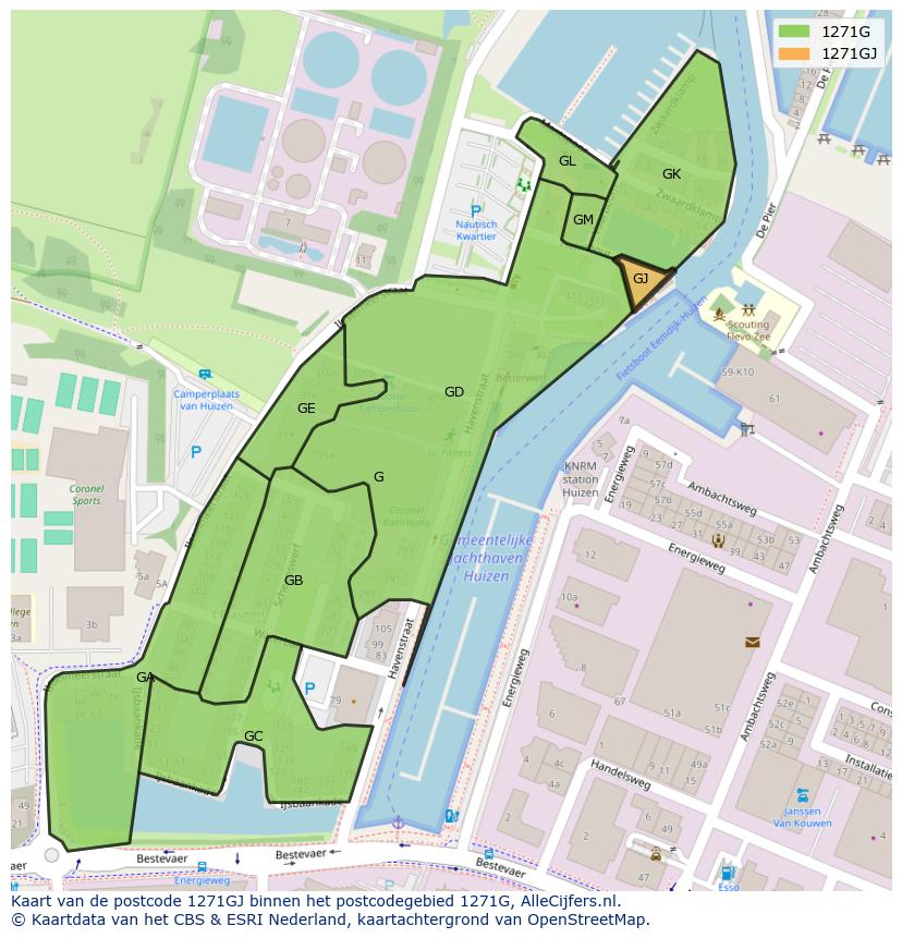 Afbeelding van het postcodegebied 1271 GJ op de kaart.