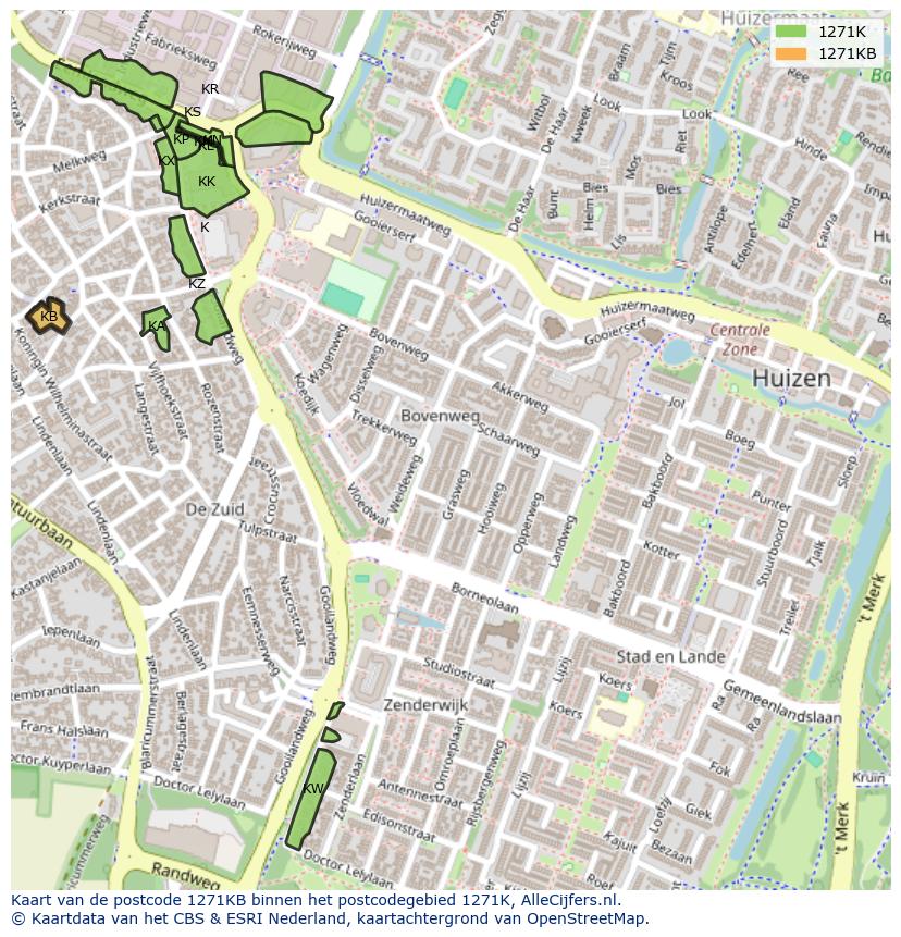 Afbeelding van het postcodegebied 1271 KB op de kaart.