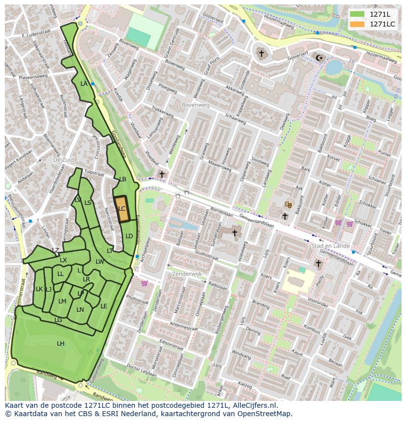Afbeelding van het postcodegebied 1271 LC op de kaart.