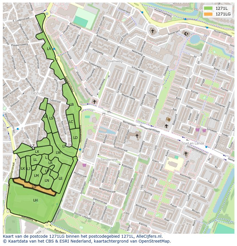 Afbeelding van het postcodegebied 1271 LG op de kaart.