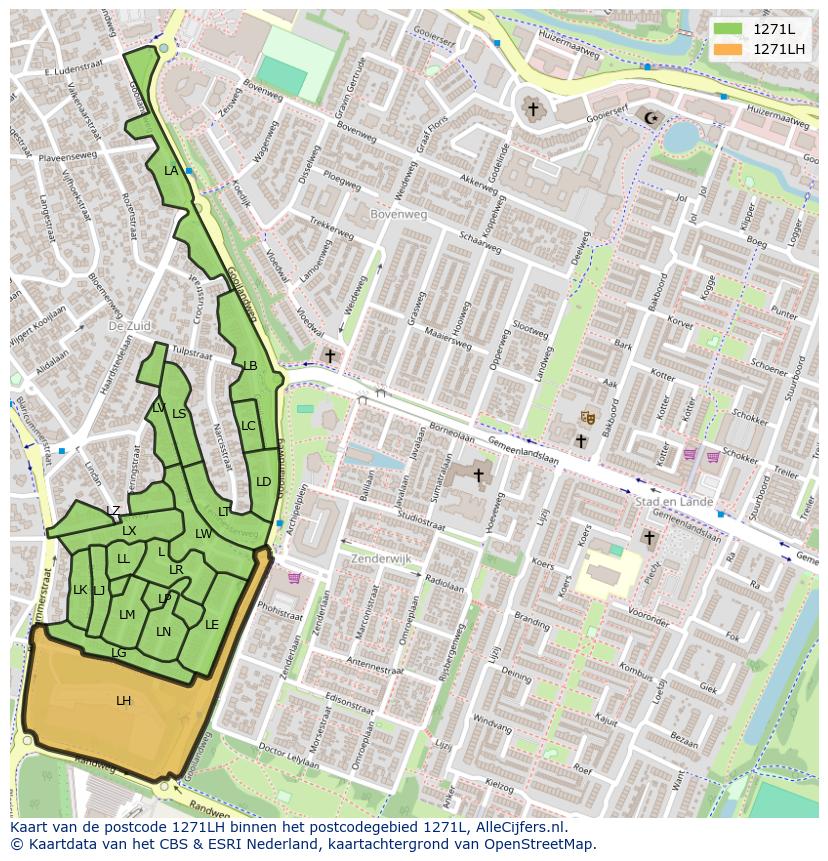 Afbeelding van het postcodegebied 1271 LH op de kaart.
