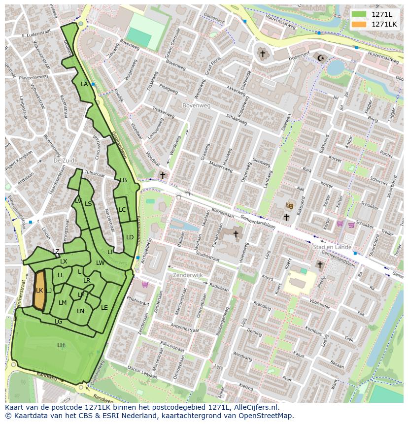 Afbeelding van het postcodegebied 1271 LK op de kaart.