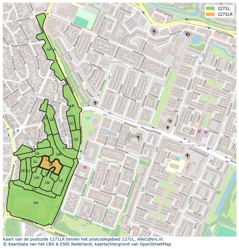 Afbeelding van het postcodegebied 1271 LR op de kaart.