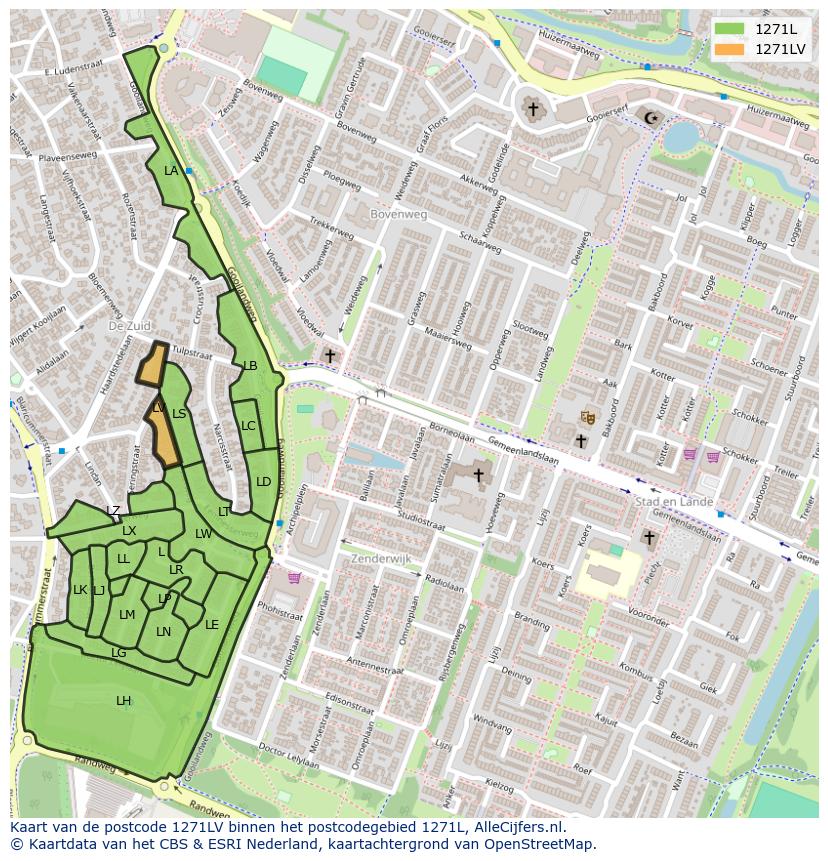 Afbeelding van het postcodegebied 1271 LV op de kaart.