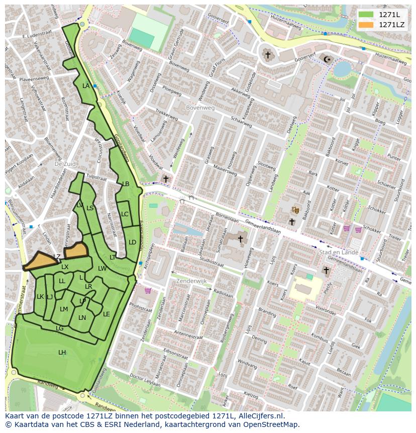 Afbeelding van het postcodegebied 1271 LZ op de kaart.