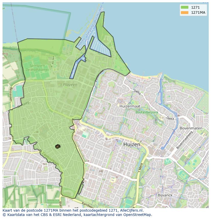 Afbeelding van het postcodegebied 1271 MA op de kaart.