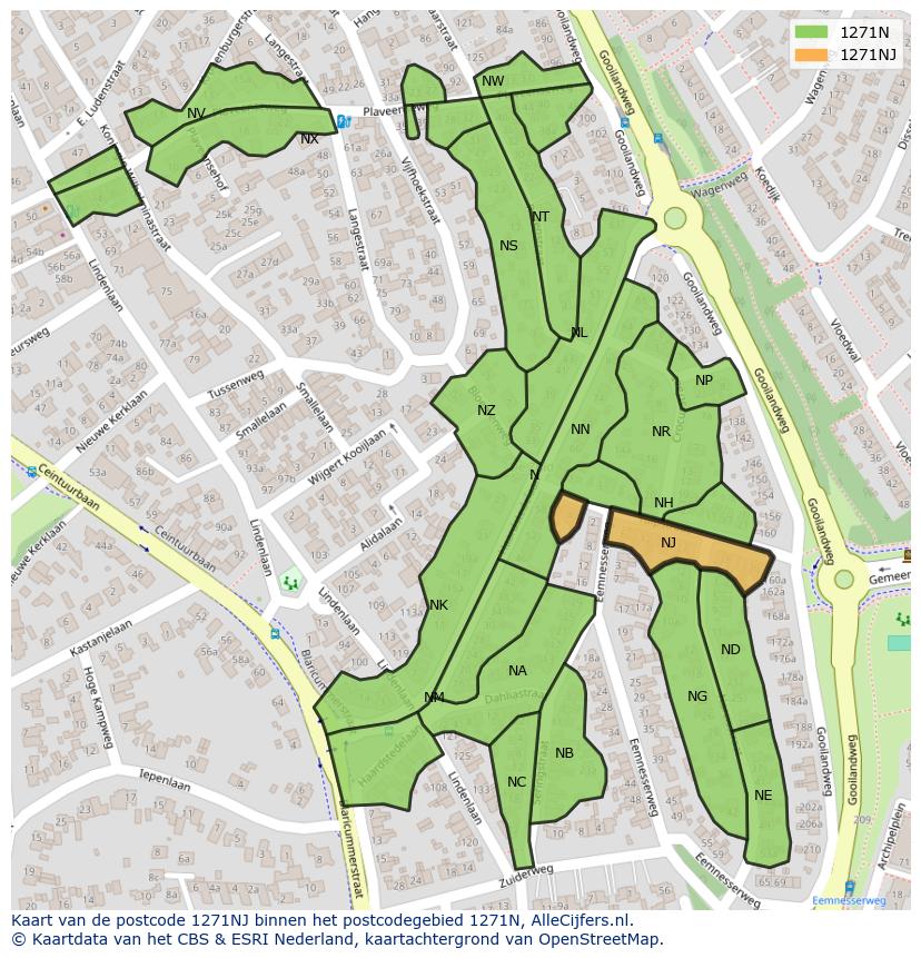 Afbeelding van het postcodegebied 1271 NJ op de kaart.