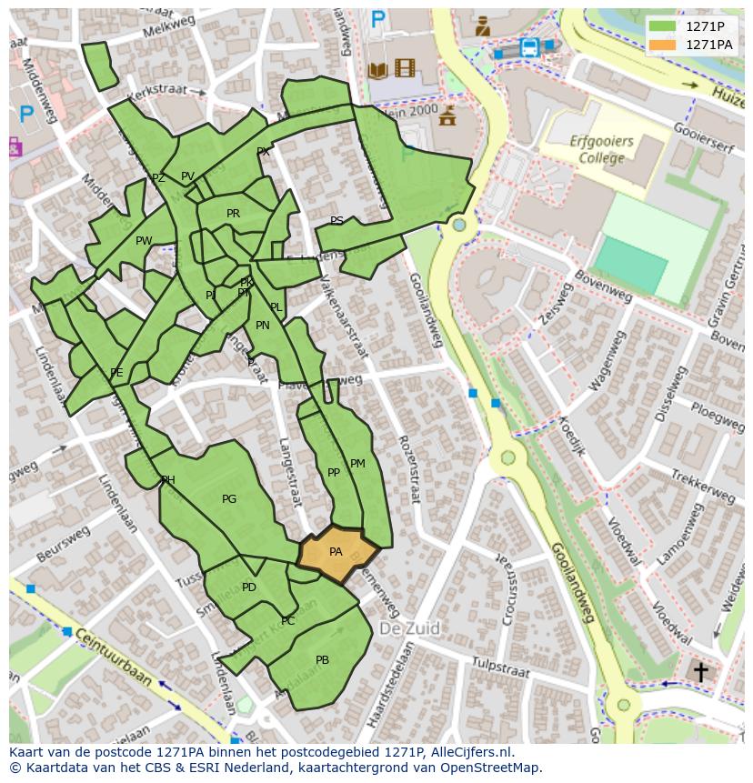 Afbeelding van het postcodegebied 1271 PA op de kaart.