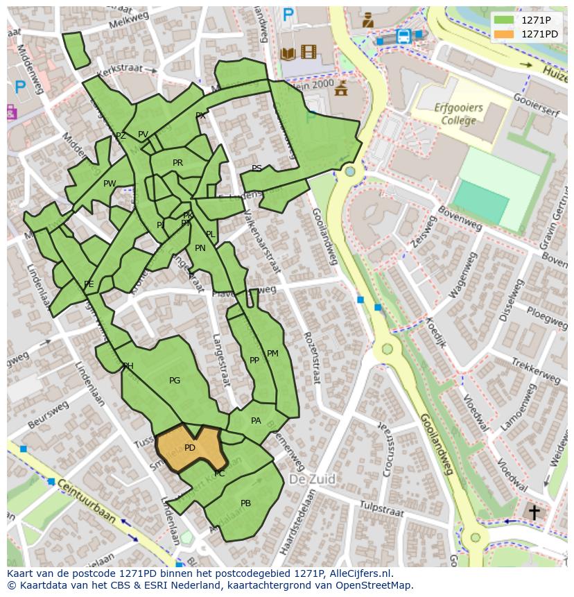 Afbeelding van het postcodegebied 1271 PD op de kaart.