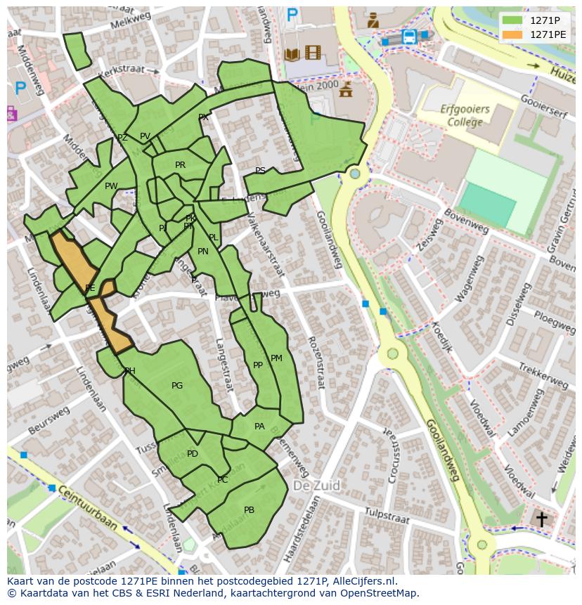 Afbeelding van het postcodegebied 1271 PE op de kaart.
