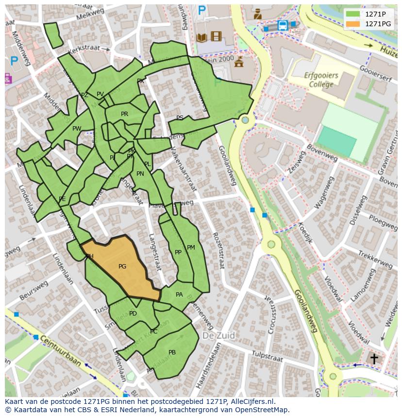 Afbeelding van het postcodegebied 1271 PG op de kaart.