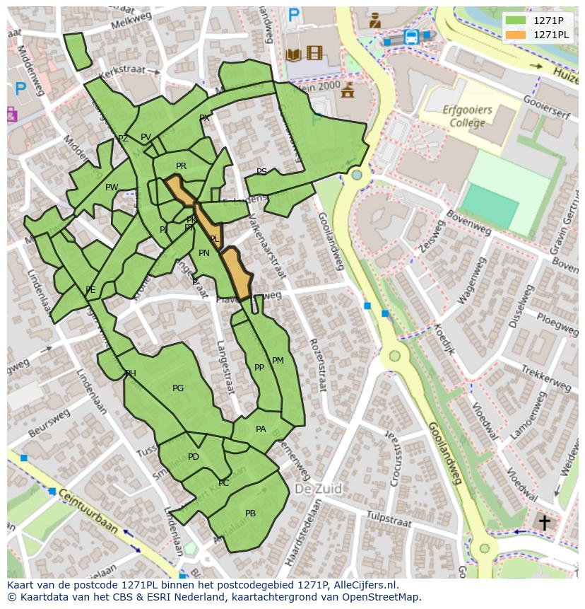 Afbeelding van het postcodegebied 1271 PL op de kaart.