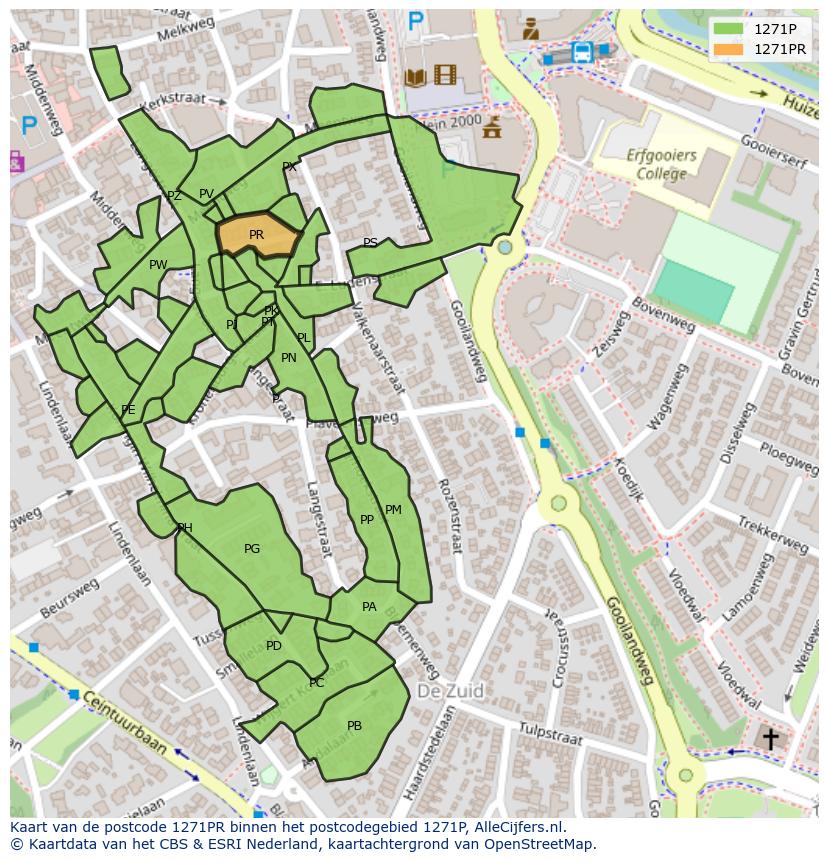 Afbeelding van het postcodegebied 1271 PR op de kaart.