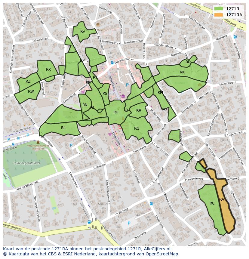 Afbeelding van het postcodegebied 1271 RA op de kaart.