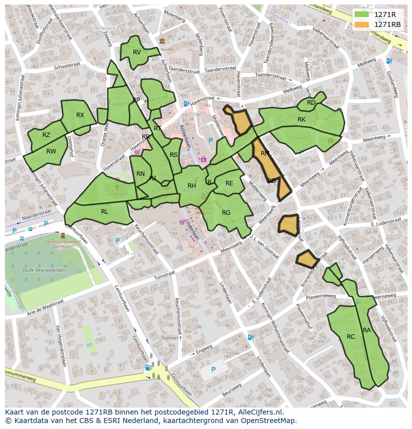 Afbeelding van het postcodegebied 1271 RB op de kaart.