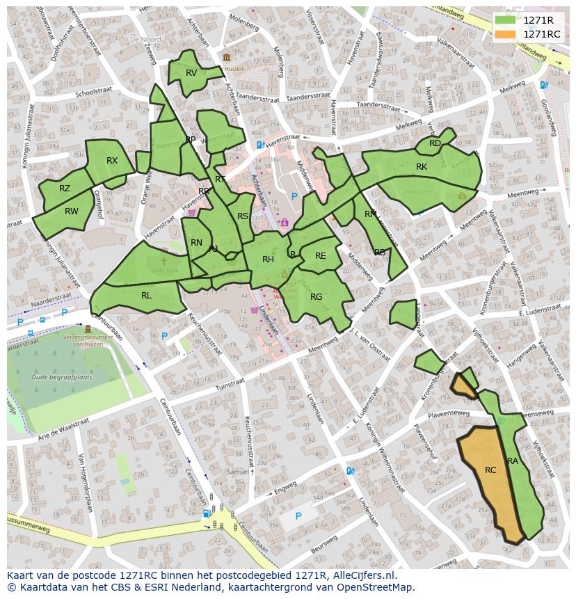 Afbeelding van het postcodegebied 1271 RC op de kaart.