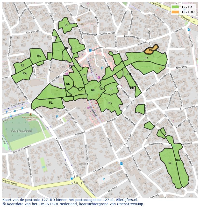 Afbeelding van het postcodegebied 1271 RD op de kaart.