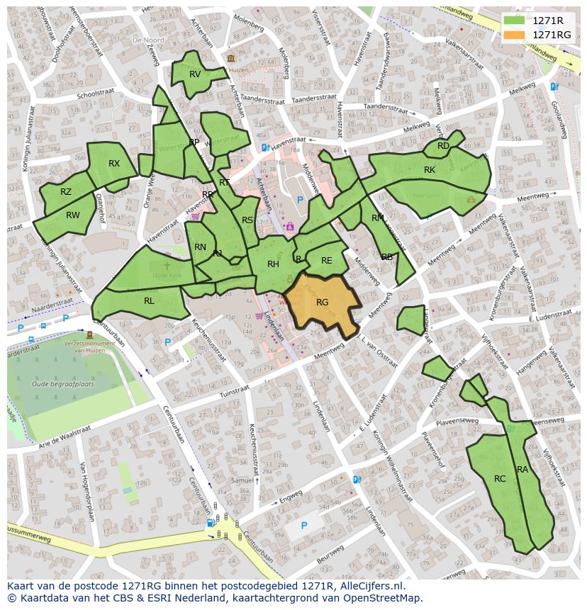Afbeelding van het postcodegebied 1271 RG op de kaart.