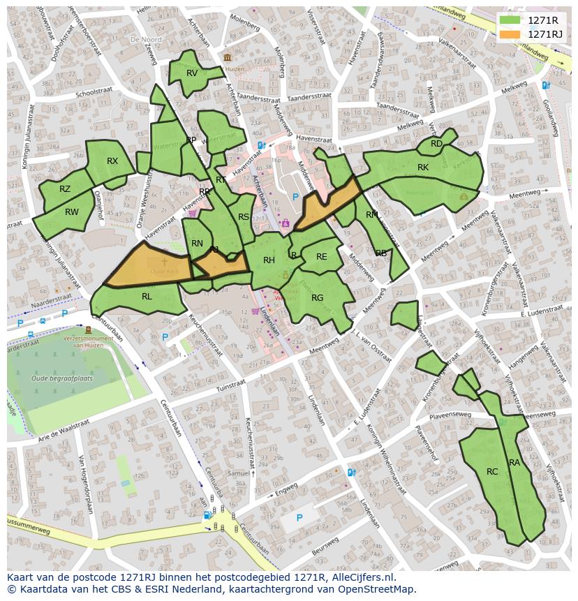 Afbeelding van het postcodegebied 1271 RJ op de kaart.