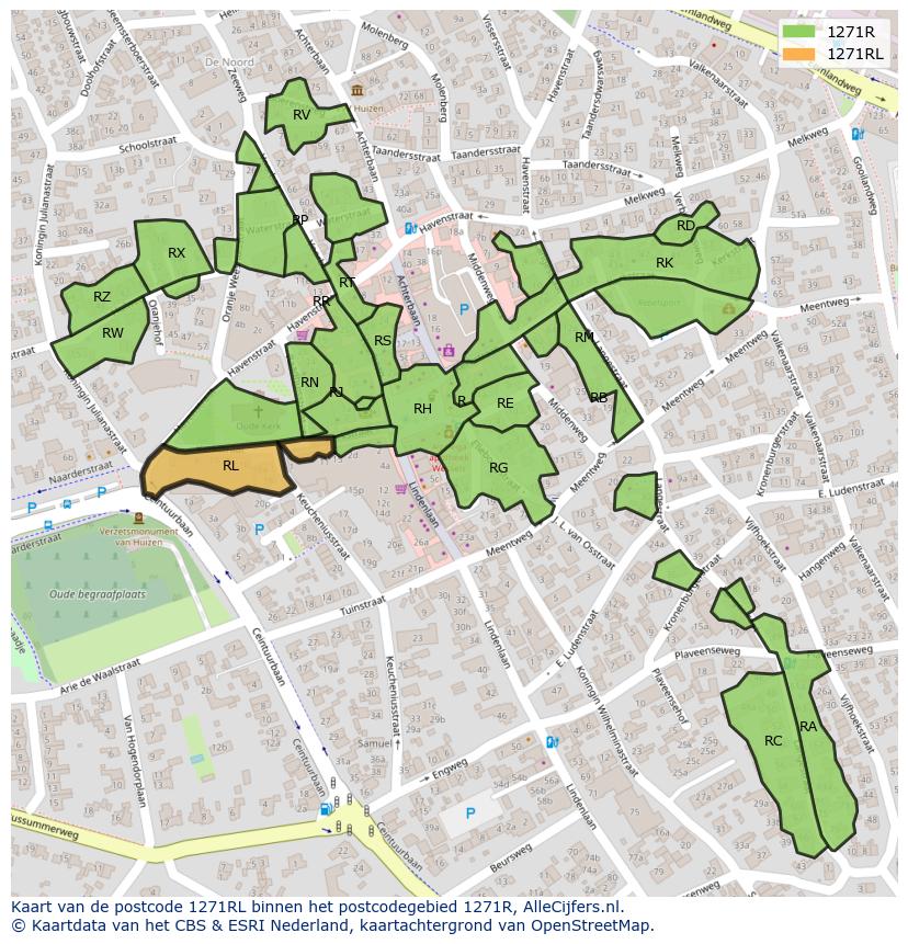 Afbeelding van het postcodegebied 1271 RL op de kaart.