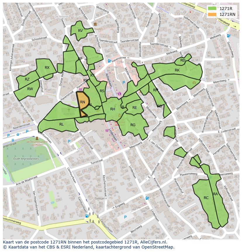 Afbeelding van het postcodegebied 1271 RN op de kaart.