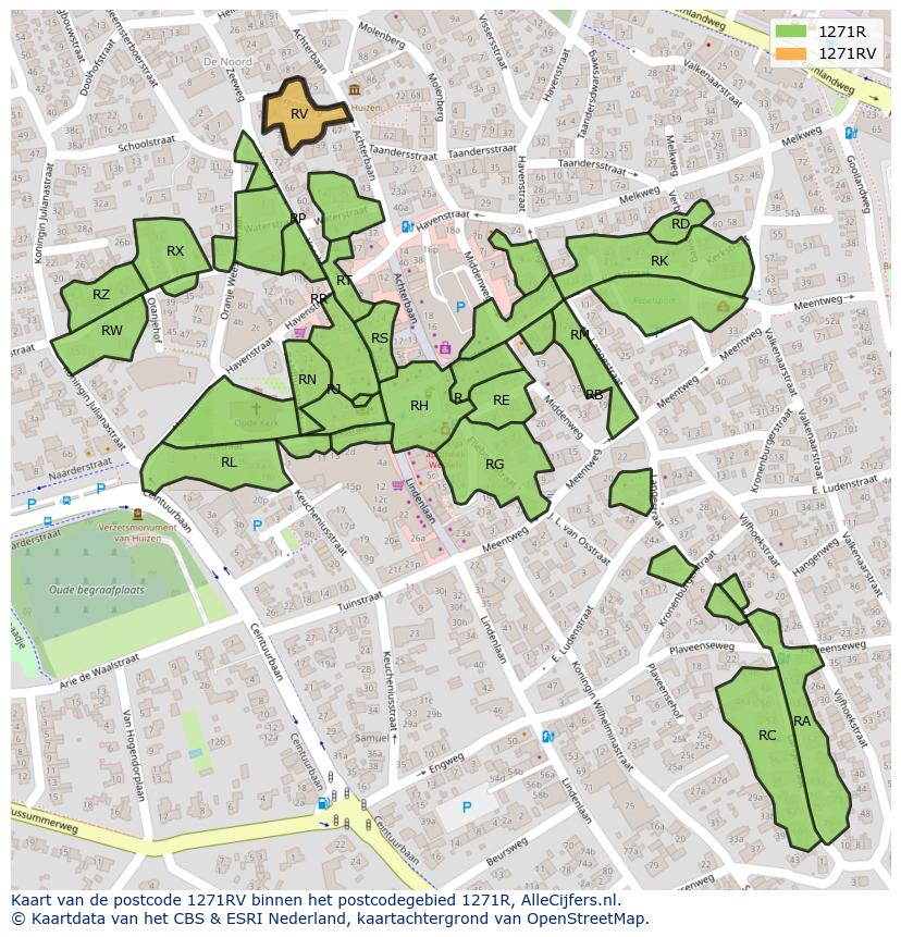 Afbeelding van het postcodegebied 1271 RV op de kaart.