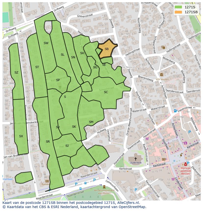 Afbeelding van het postcodegebied 1271 SB op de kaart.
