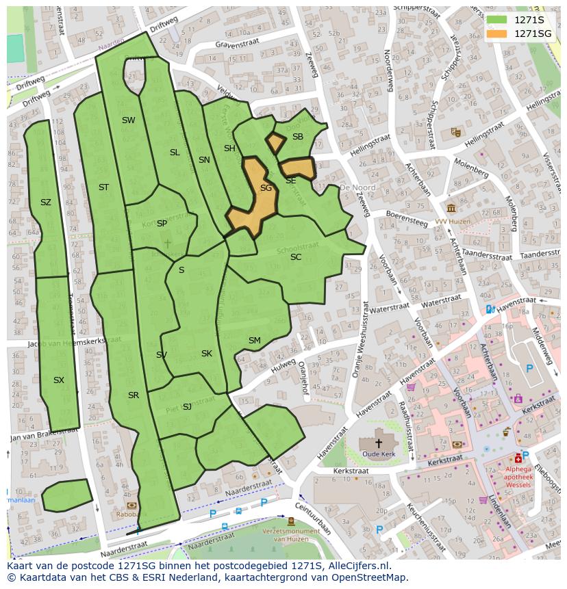 Afbeelding van het postcodegebied 1271 SG op de kaart.