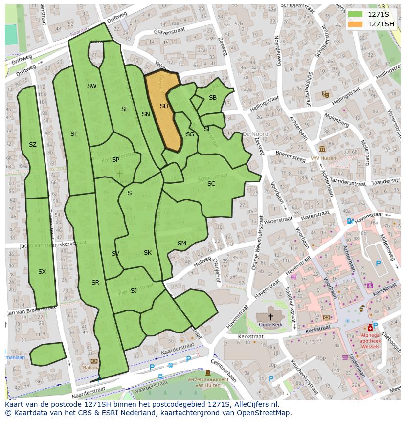Afbeelding van het postcodegebied 1271 SH op de kaart.