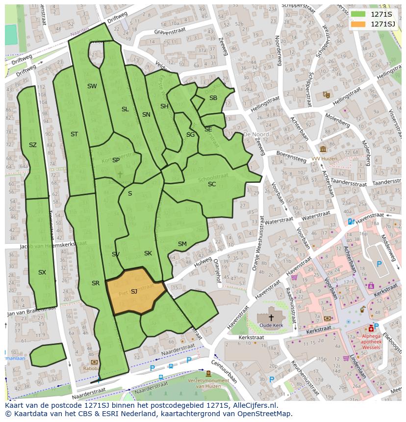 Afbeelding van het postcodegebied 1271 SJ op de kaart.