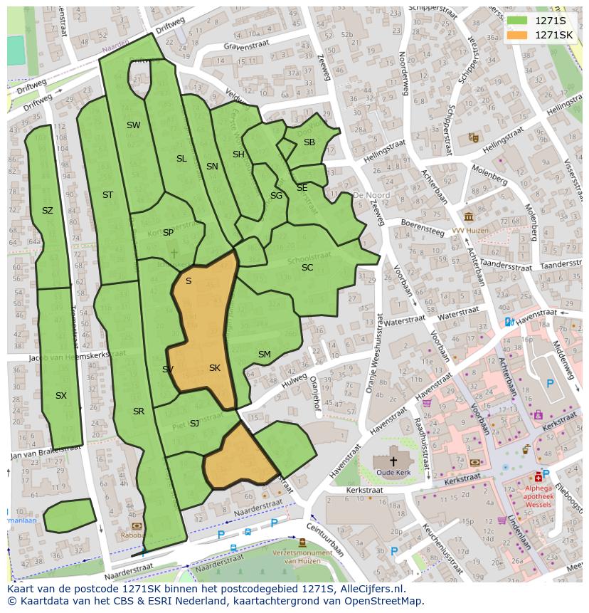 Afbeelding van het postcodegebied 1271 SK op de kaart.