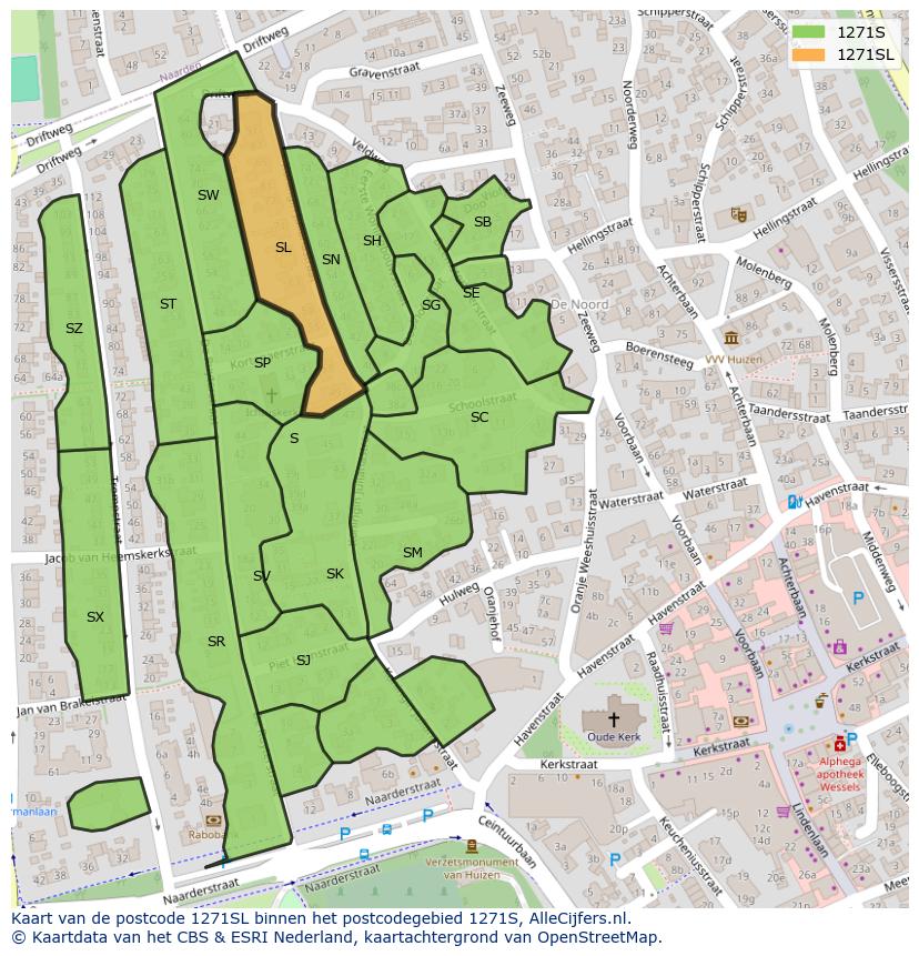 Afbeelding van het postcodegebied 1271 SL op de kaart.