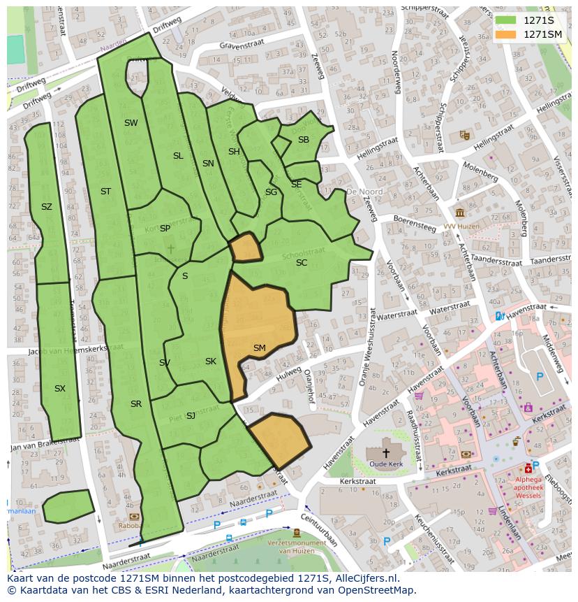 Afbeelding van het postcodegebied 1271 SM op de kaart.