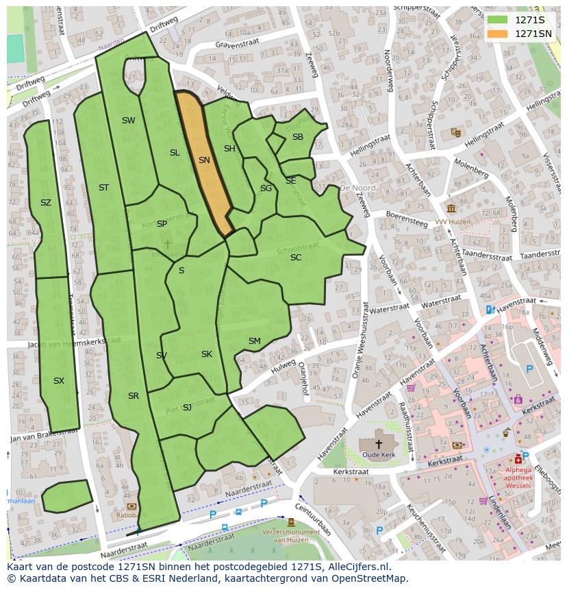 Afbeelding van het postcodegebied 1271 SN op de kaart.