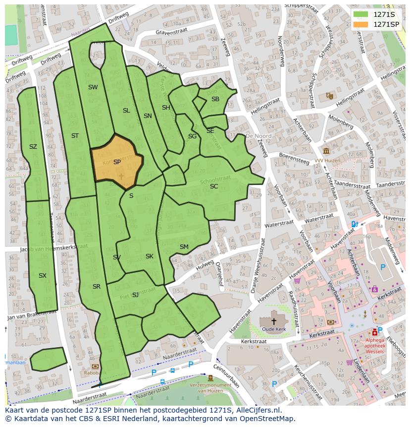 Afbeelding van het postcodegebied 1271 SP op de kaart.