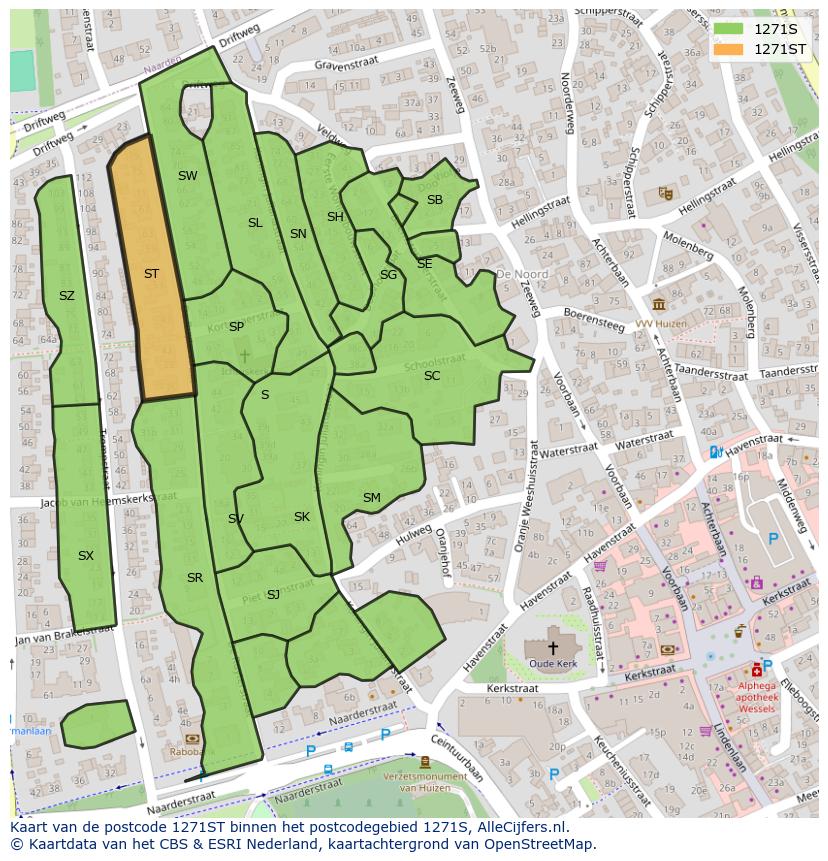 Afbeelding van het postcodegebied 1271 ST op de kaart.