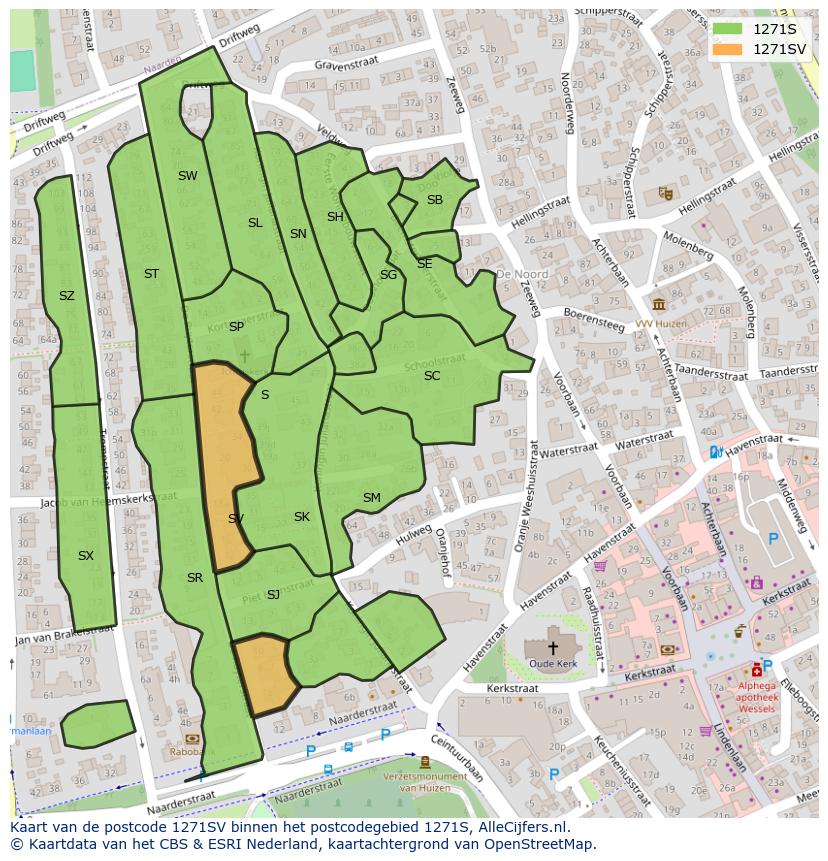 Afbeelding van het postcodegebied 1271 SV op de kaart.