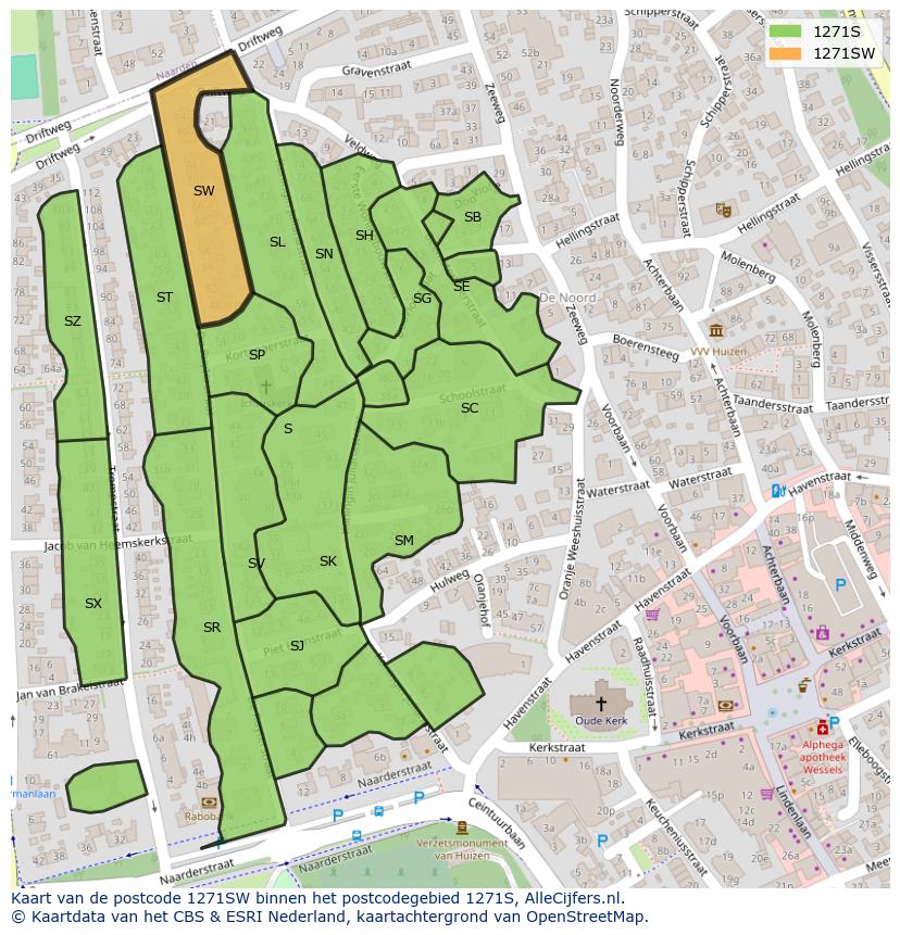 Afbeelding van het postcodegebied 1271 SW op de kaart.