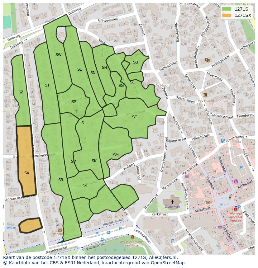 Afbeelding van het postcodegebied 1271 SX op de kaart.