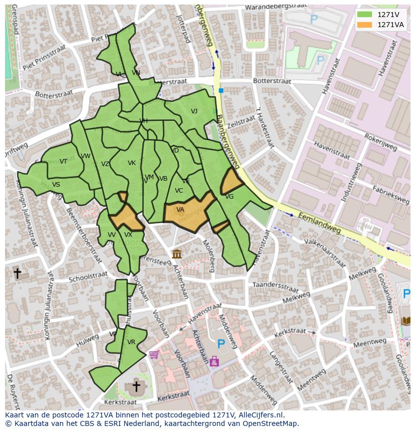 Afbeelding van het postcodegebied 1271 VA op de kaart.