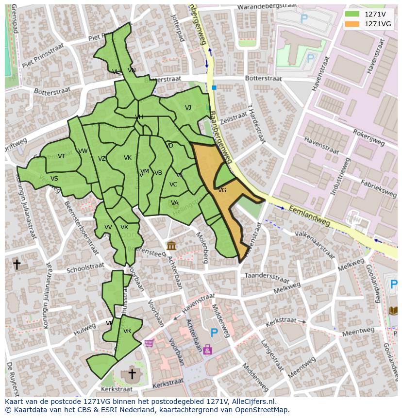 Afbeelding van het postcodegebied 1271 VG op de kaart.