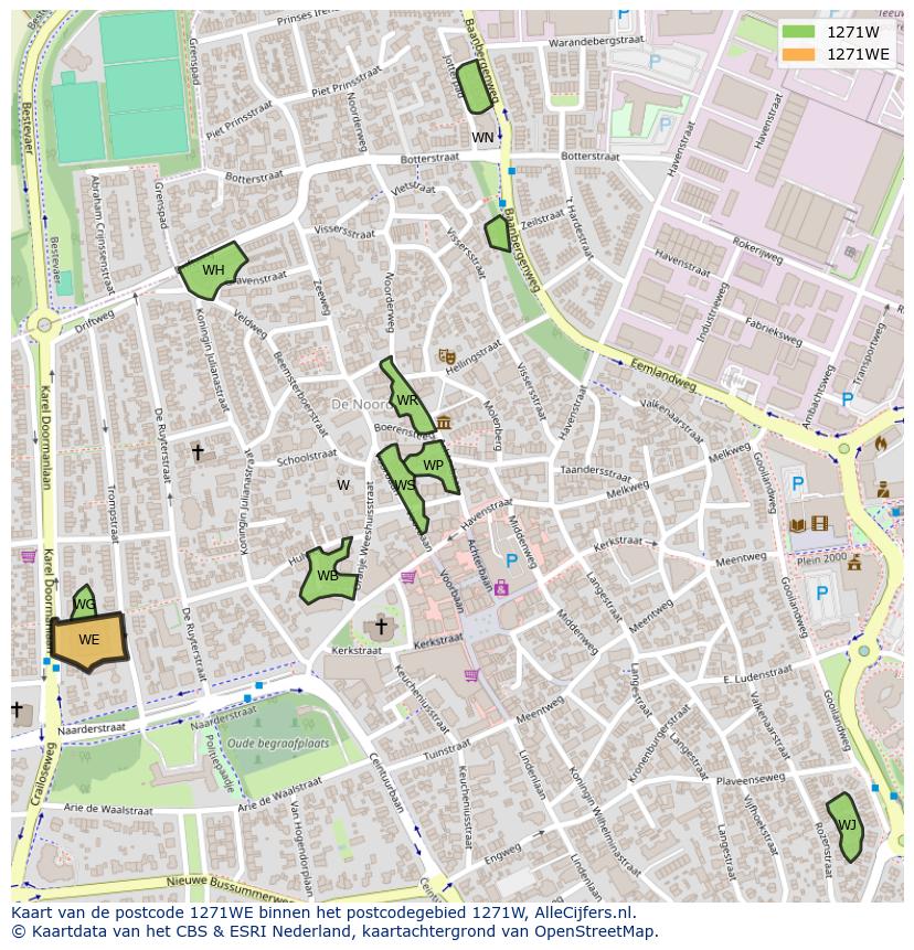 Afbeelding van het postcodegebied 1271 WE op de kaart.