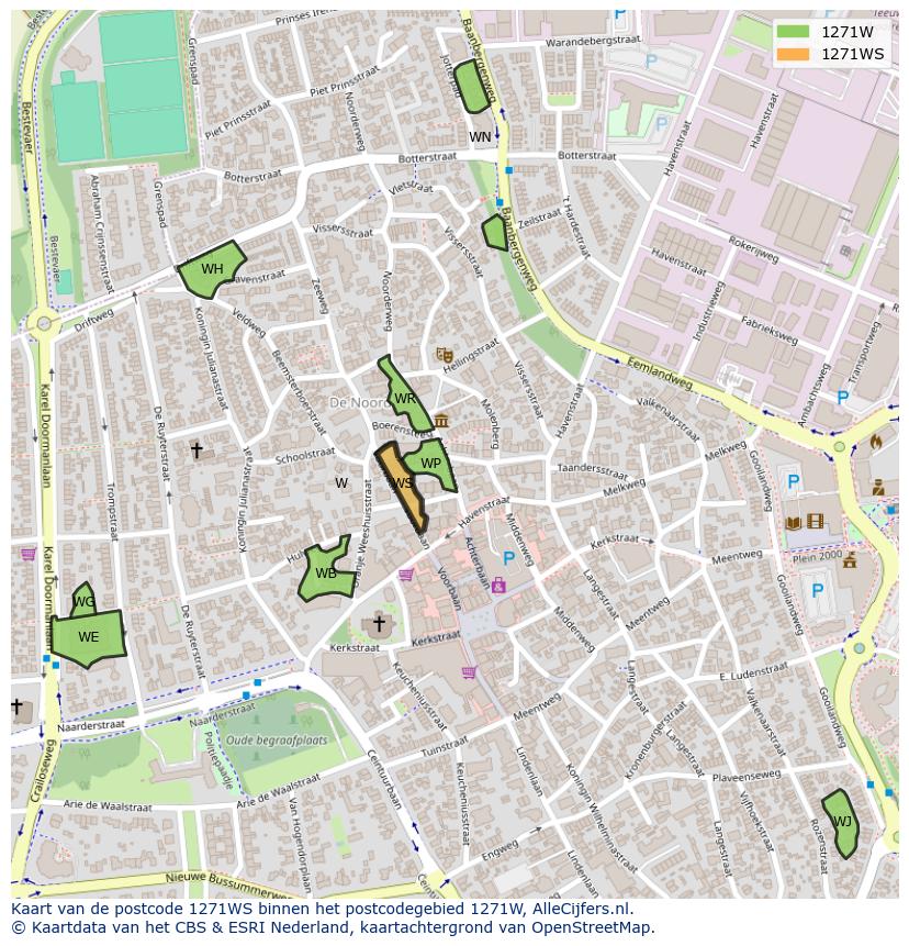Afbeelding van het postcodegebied 1271 WS op de kaart.