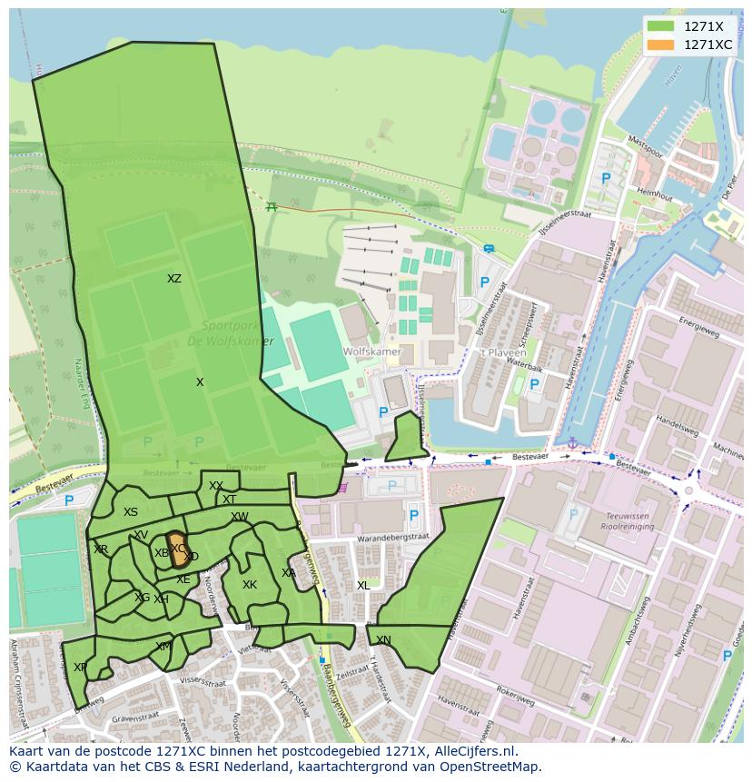 Afbeelding van het postcodegebied 1271 XC op de kaart.