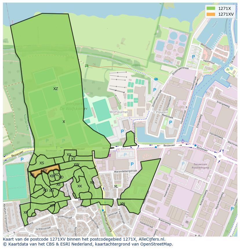 Afbeelding van het postcodegebied 1271 XV op de kaart.