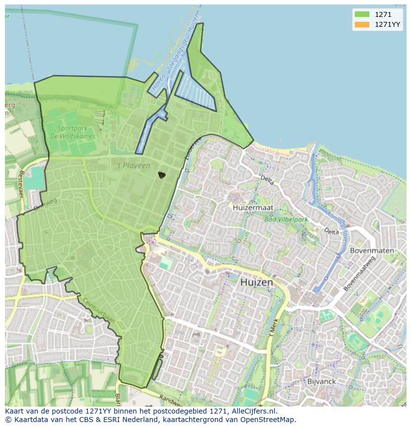Afbeelding van het postcodegebied 1271 YY op de kaart.