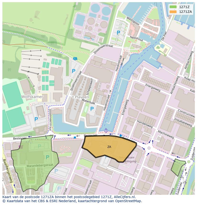 Afbeelding van het postcodegebied 1271 ZA op de kaart.