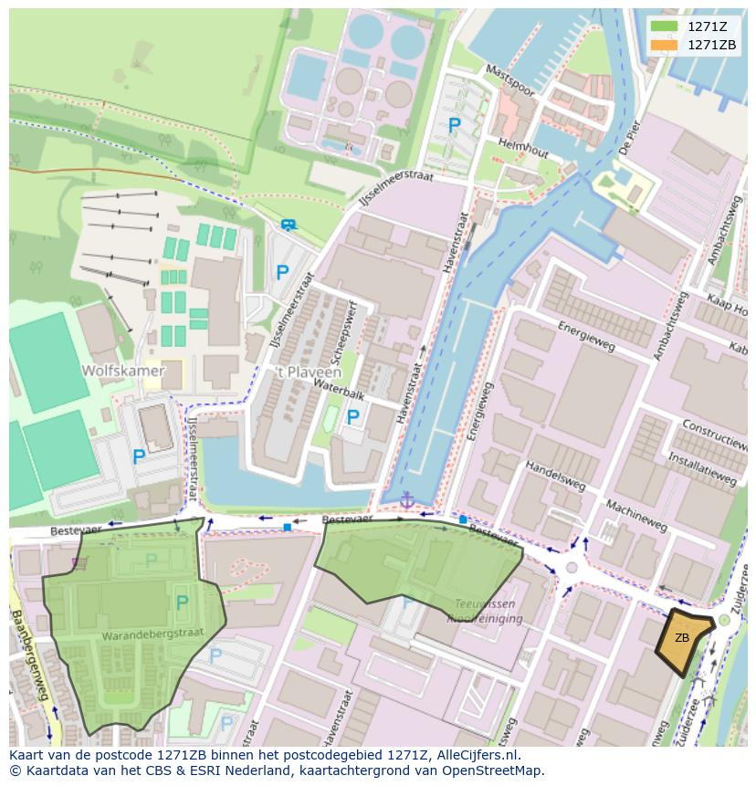 Afbeelding van het postcodegebied 1271 ZB op de kaart.